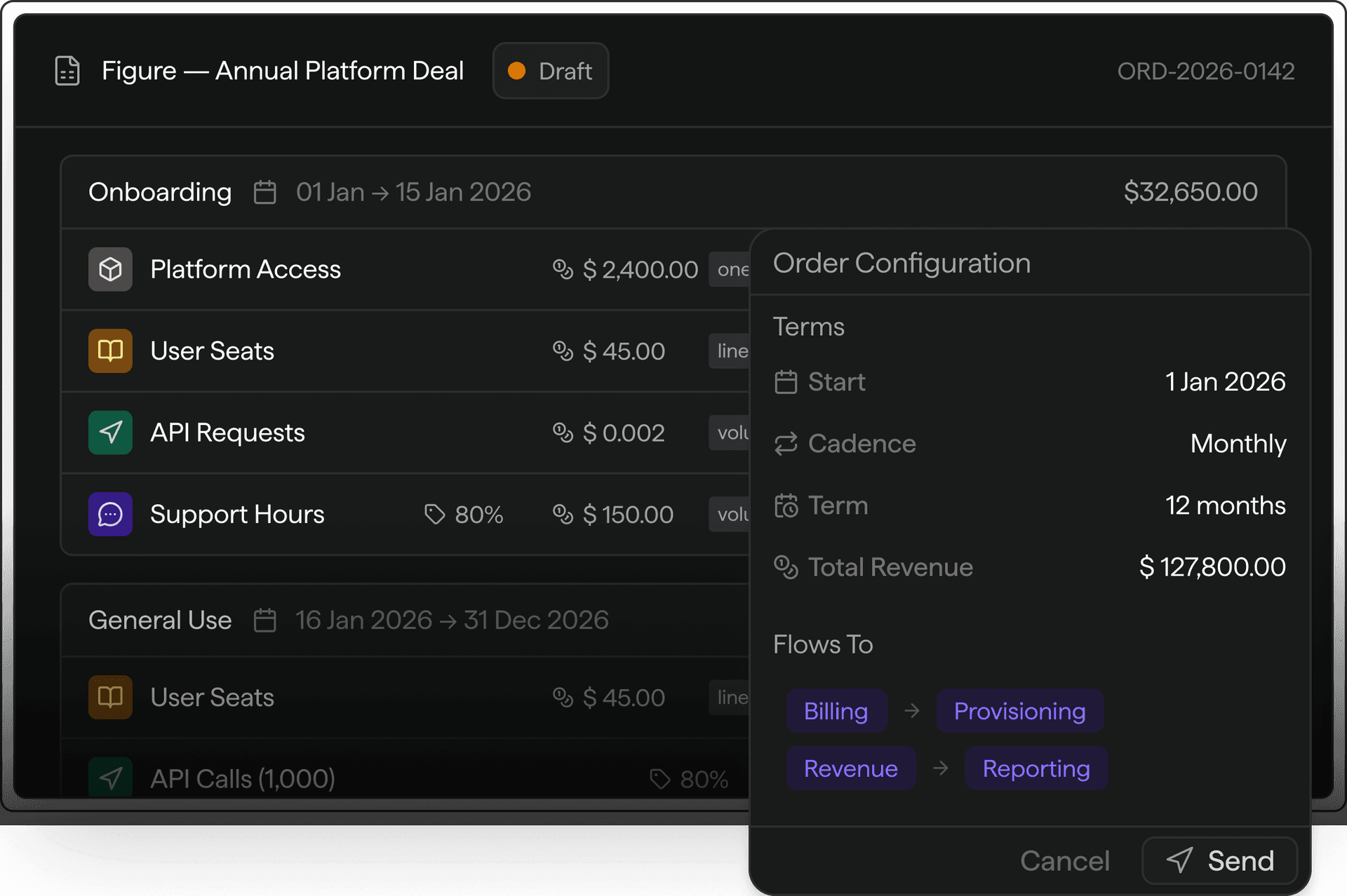 Deal configuration with overlaid order configuration panel